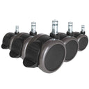 Cinco ruedas para sillas negras 5x ROLO STOP 11mm/65mm para suelos duros con pernos metálicos de hjh OFFICE