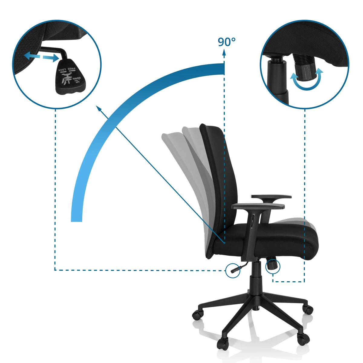Respaldo ajustable con ángulo de inclinación de 90 grados de la Silla Home Office COSIO I de hjh OFFICE