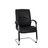 Silla de viga voladiza SOVRANO V negra con reposabrazos y estructura de patín cromada de hjh OFFICE – vista de 360° (vista frontal 20°)