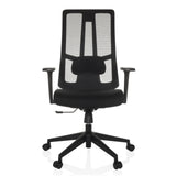 Silla de oficina profesional TRAMORE BASE negra con respaldo de malla y base de cinco ruedas de hjh OFFICE – vista de 360° (vista frontal 0°)