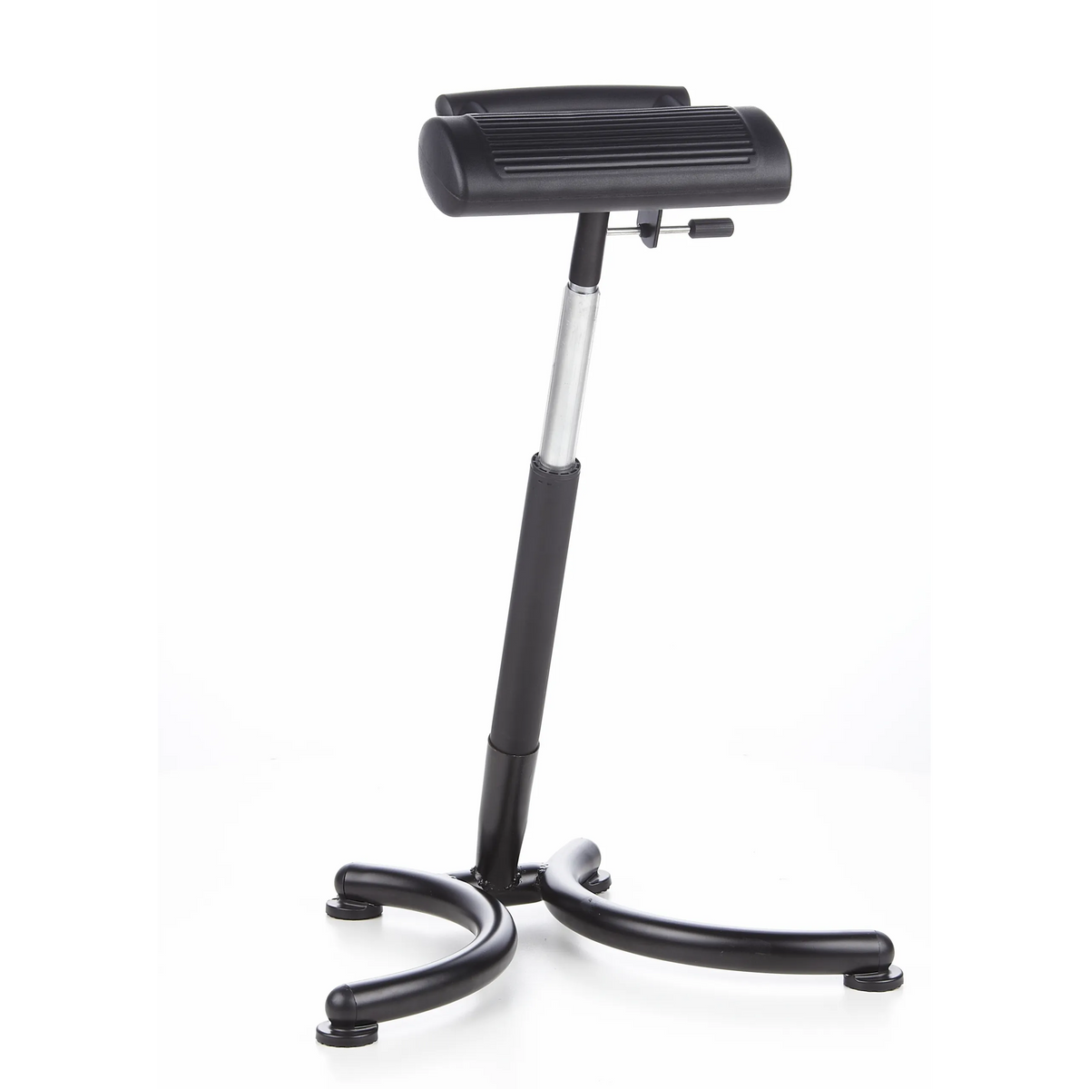 Asiento de pie TOP WORK 30 negro con asiento acolchado y base de cuatro patas de hjh OFFICE – vista de 360° (vista frontal 20°)