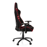 Silla gaming LEAGUE PRO I en negro y rojo con dos aberturas para el reposacabezas y base de cinco ruedas de hjh OFFICE – vista de 360° (vista lateral 80°)