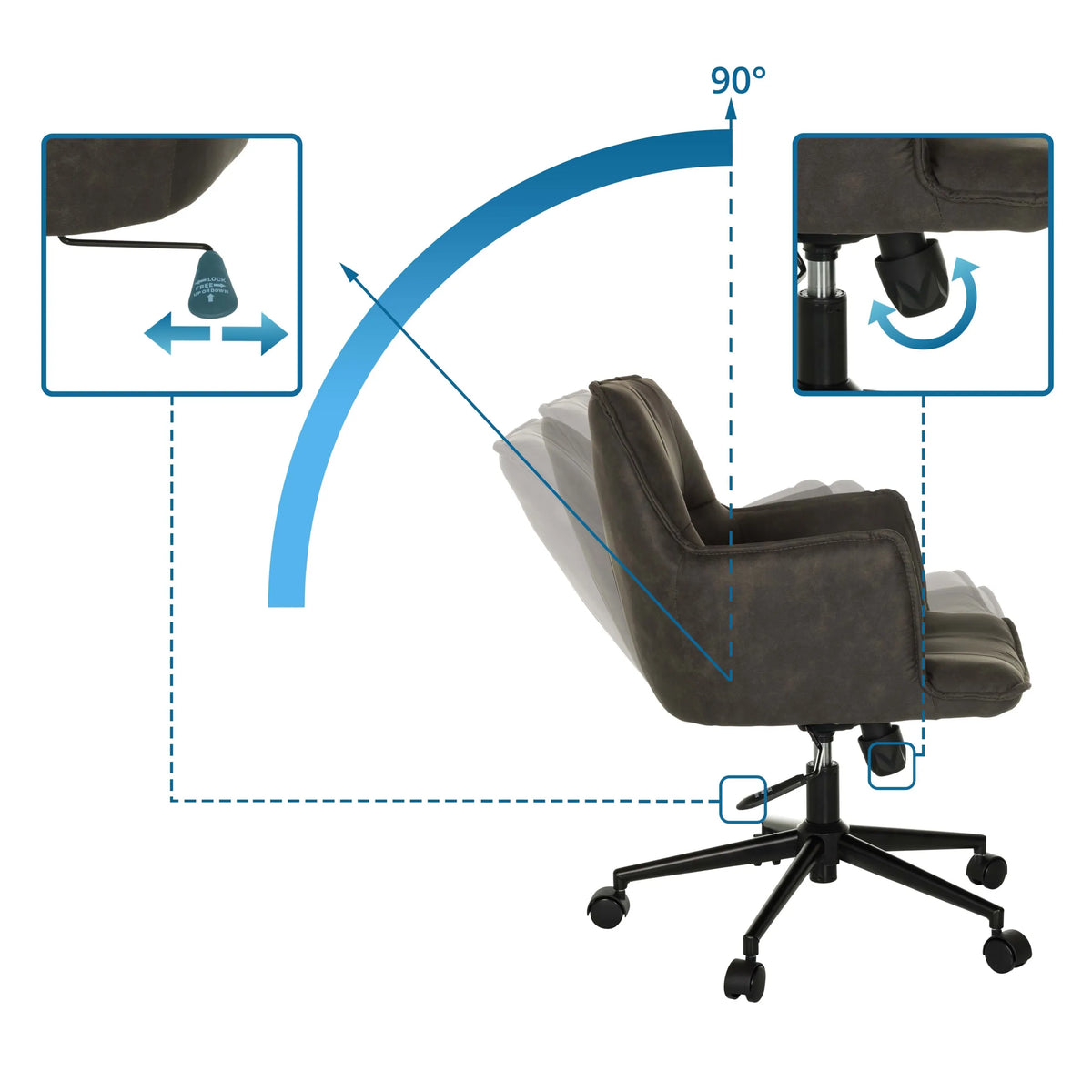 Mecanismos de ajuste y ángulo de inclinación de la silla home office SOLAO LIFE de hjh LIVING