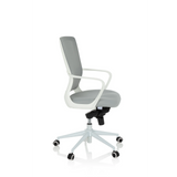 Silla Home Office ESTRIA gris con respaldo de malla y base de cinco ruedas de hjh OFFICE – vista de 360° (vista lateral 80°)