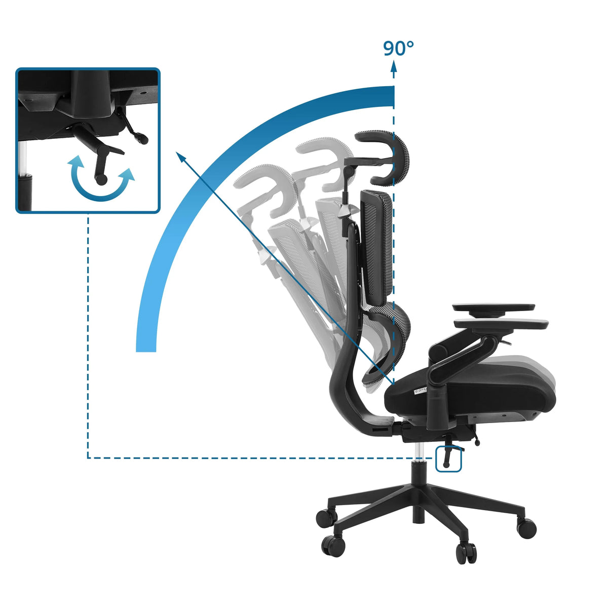 Respaldo ajustable de la silla de oficina profesional Ergo U2 Flex3 con un ángulo de inclinación de hasta 90° de hjh OFFICE