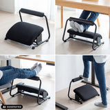 Reposapiés ajustable Podi Velvet en negro en varias posiciones de hjh OFFICE (imagen generada por IA)