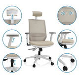 Funciones ajustables de la Silla de oficina profesional PROFONDO PRO W en beige con reposacabezas y ruedas de hjh OFFICE