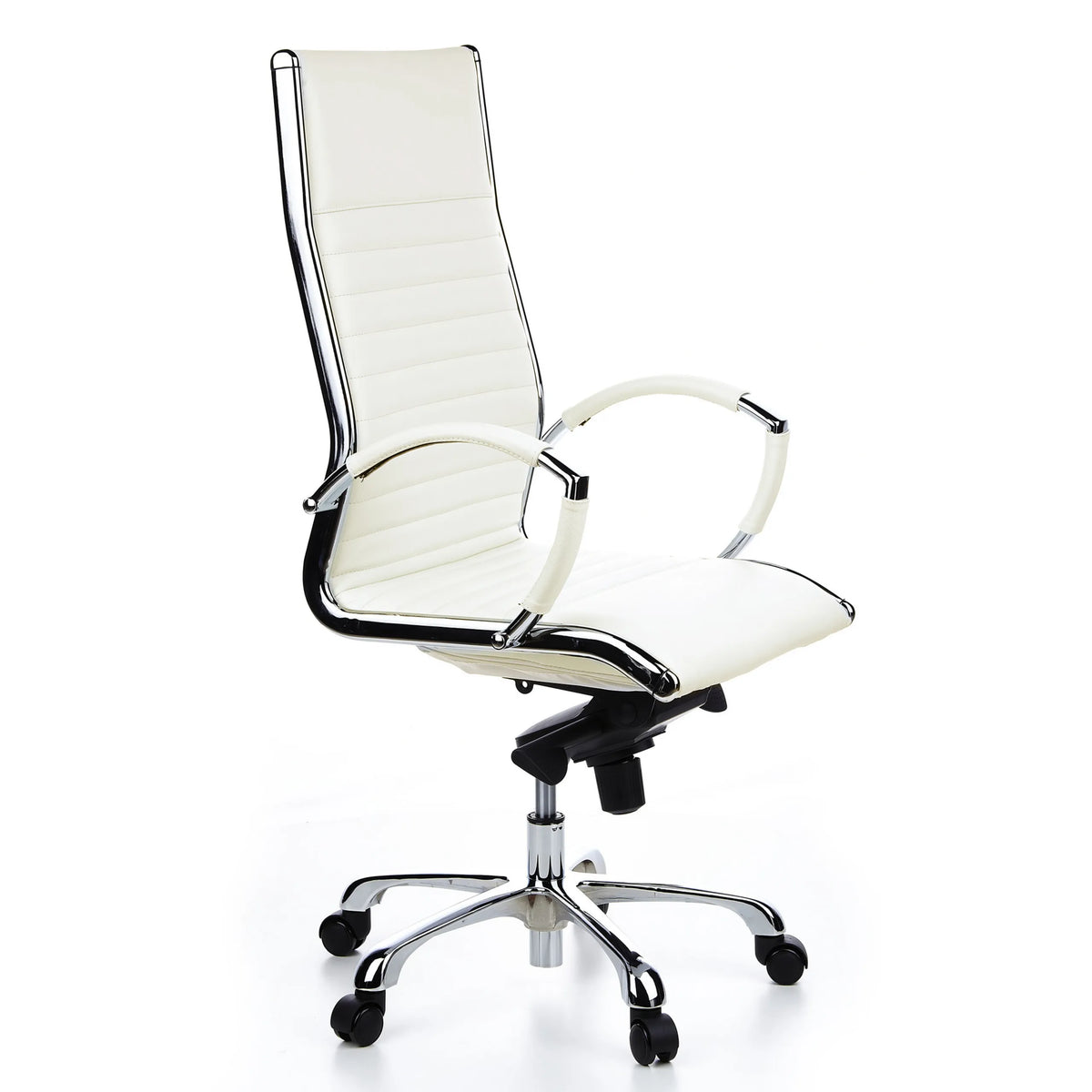 Sillón de oficina profesional PARMA 20 en color crema con costura transversal y base de cinco ruedas de hjh OFFICE – vista de 360° (vista frontal en diagonal 60°)