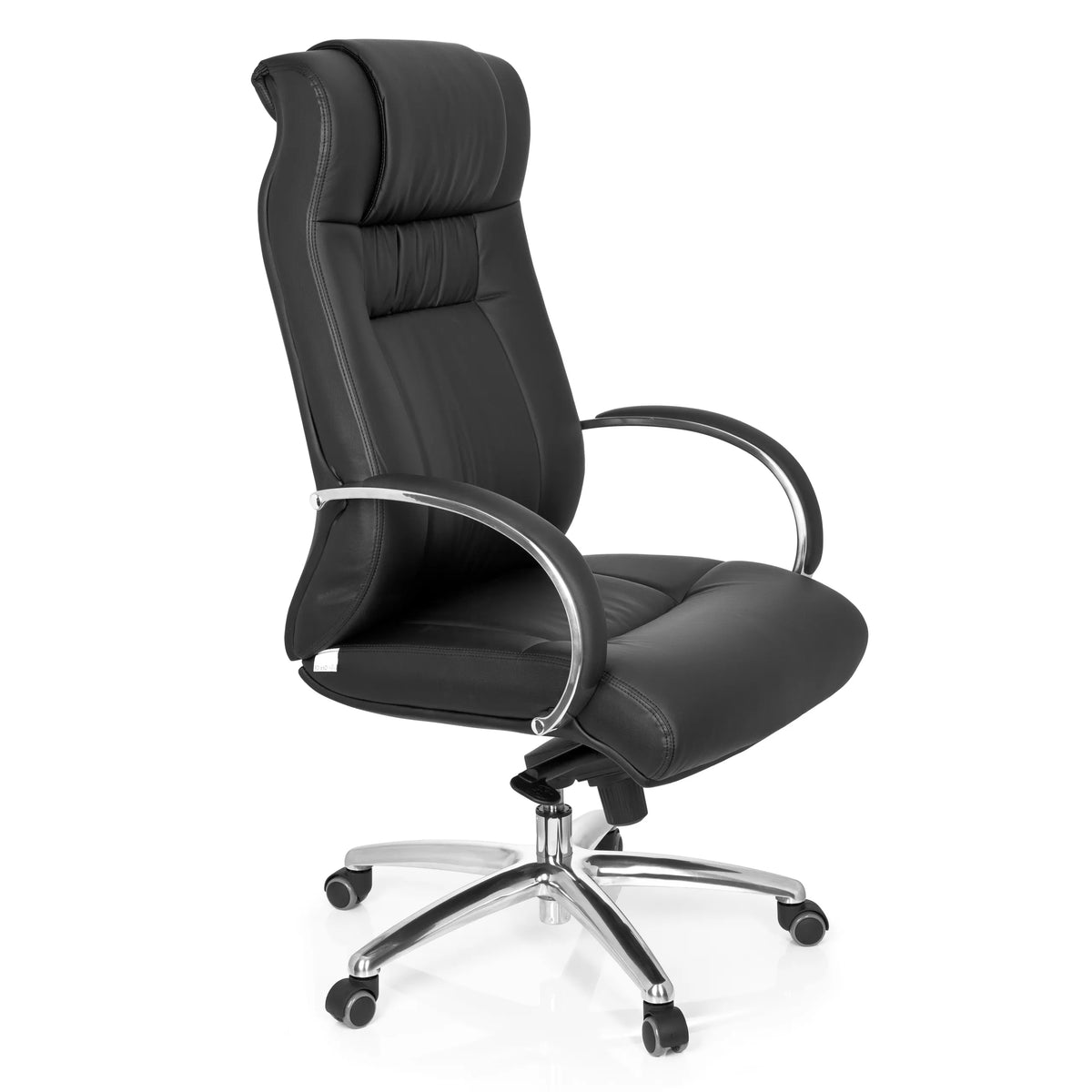 Silla giratoria XXL G 600 negra con reposabrazos y base de cinco ruedas de hjh OFFICE – vista de 360° (vista frontal en diagonal 60°)