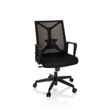 Silla Home Office ENCO negra con respaldo de malla y base de cinco ruedas de hjh OFFICE – vista de 360° (vista frontal 20°)
