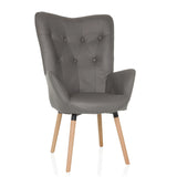 Sillón tapizada gris HAVENIO I con capitoné, reposabrazos y cuatro patas de madera de hjh LIVING – vista de 360° (vista frontal 15°)