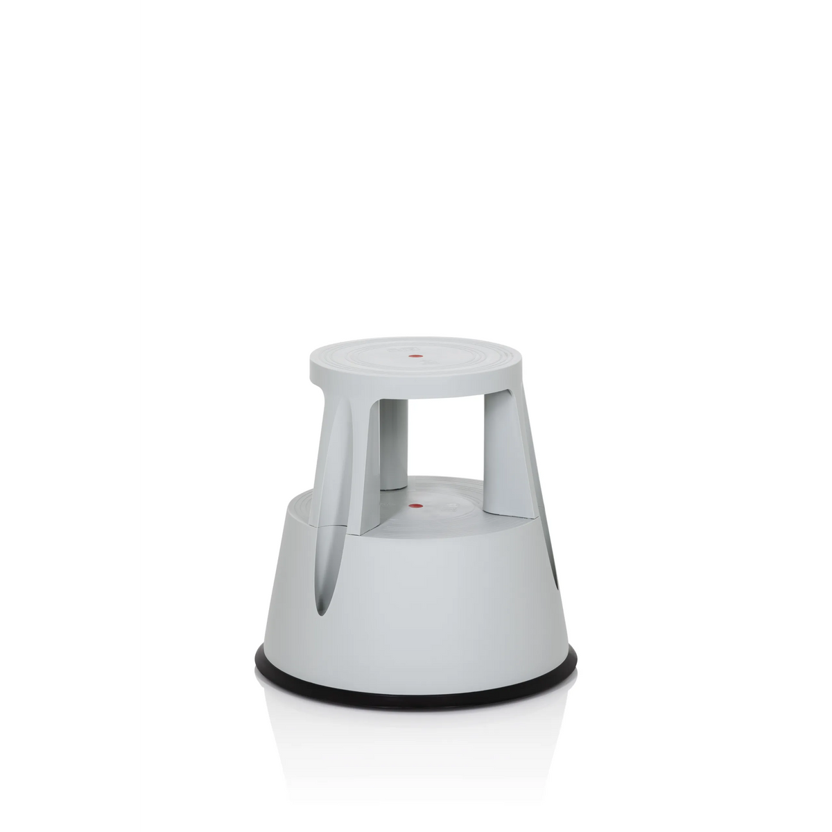Taburete bajo TIO-M I de color gris claro con superficie redonda y anillo inferior negro de hjh OFFICE – vista de 360° (vista frontal 20°)