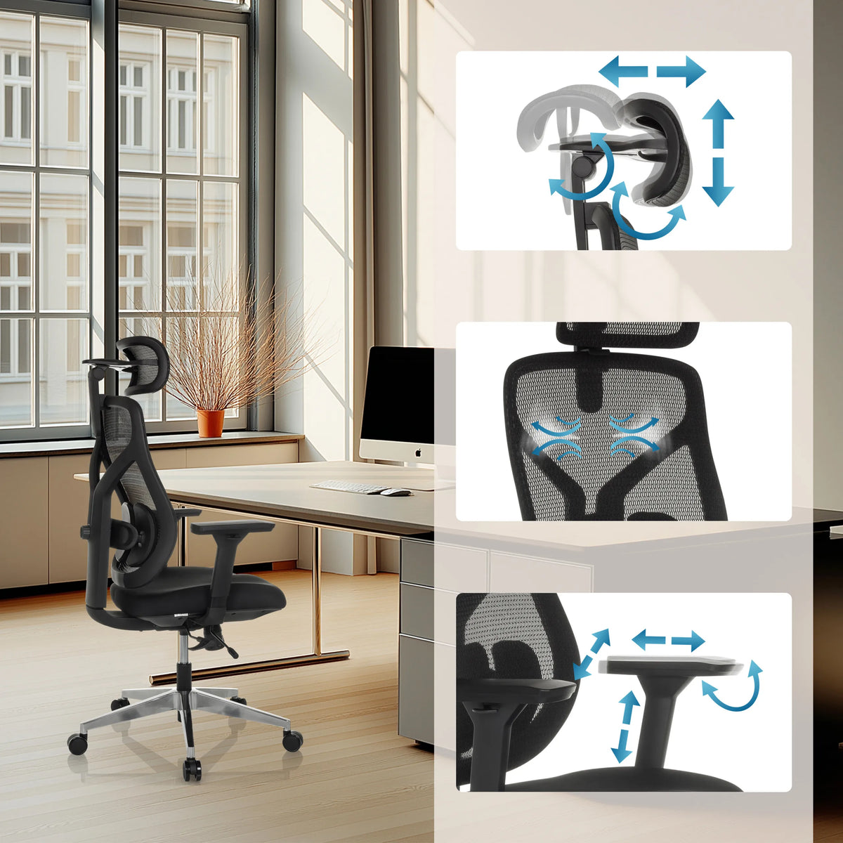 Reposabrazos y respaldo ajustables de la Silla alta gama CASSILIS B de hjh OFFICE