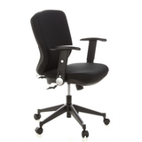 Silla de oficina profesional TRAFFIC 20 negra con reposabrazos y base de cinco ruedas de hjh OFFICE – vista de 360° (vista frontal en diagonal 60°)