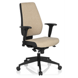 Silla de oficina profesional PRO-TEC 500 beige con reposabrazos y base negra de cinco ruedas de hjh OFFICE – vista de 360° (vista frontal en diagonal 40°)