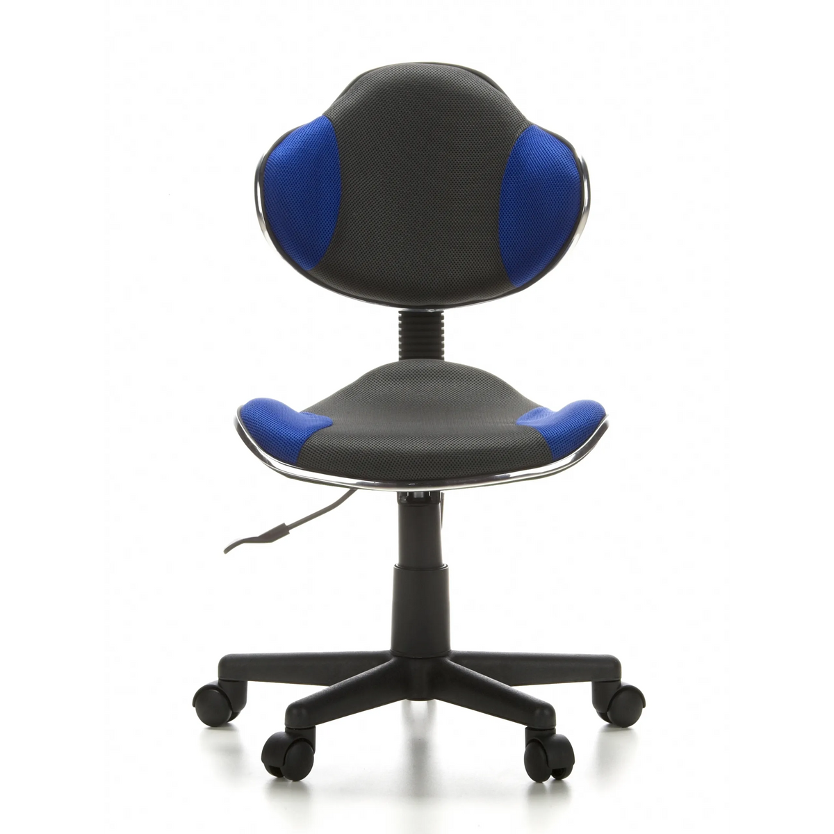 Silla giratoria para niños KIDDY GTI-2 en color gris azulado con respaldo de malla y base de cinco ruedas de hjh OFFICE – vista de 360° (vista frontal 0°)