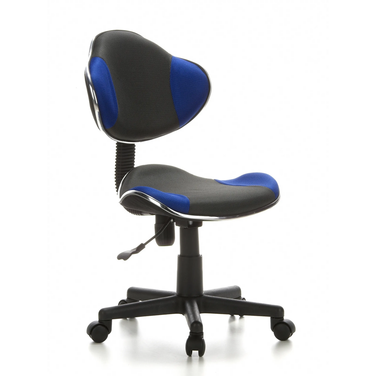 Silla giratoria para niños KIDDY GTI-2 en color gris azulado con respaldo de malla y base de cinco ruedas de hjh OFFICE – vista de 360° (vista frontal en diagonal 40°)