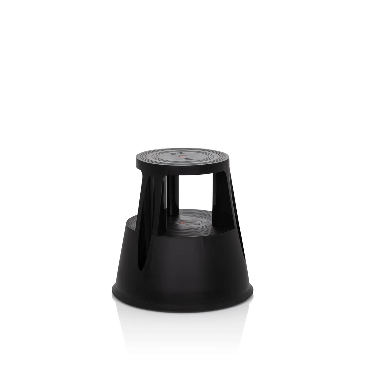 Taburete bajo TIO-M I negro con superficie redonda y base cónica de hjh OFFICE – vista de 360° (vista frontal 20°)