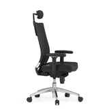 Silla de oficina profesional PORTO MAX HIGH negra de cuero con reposacabezas y base de cinco ruedas de hjh OFFICE – vista de 360° (vista lateral 75°)