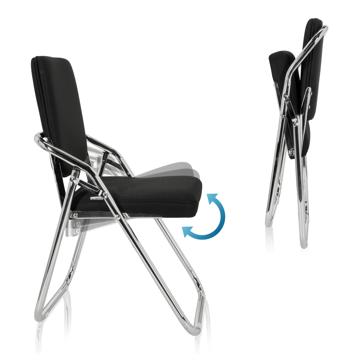 Mecanismo plegable de la silla plegable ESTO con funda de tela negra y estructura de cromo de hjh OFFICE
