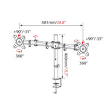 Dibujo técnico del Soporte de monitor VM-MF2 con un ancho de 681 mm de hjh OFFICE