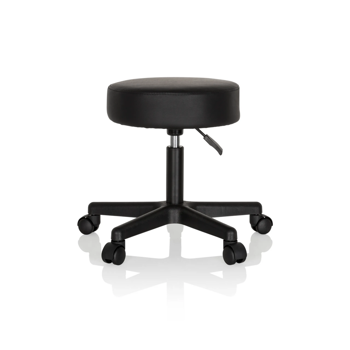 taburete giratorio negro OPERATOR I con asiento acolchado y base de cinco ruedas de hjh OFFICE – vista de 360° (vista frontal 0°)