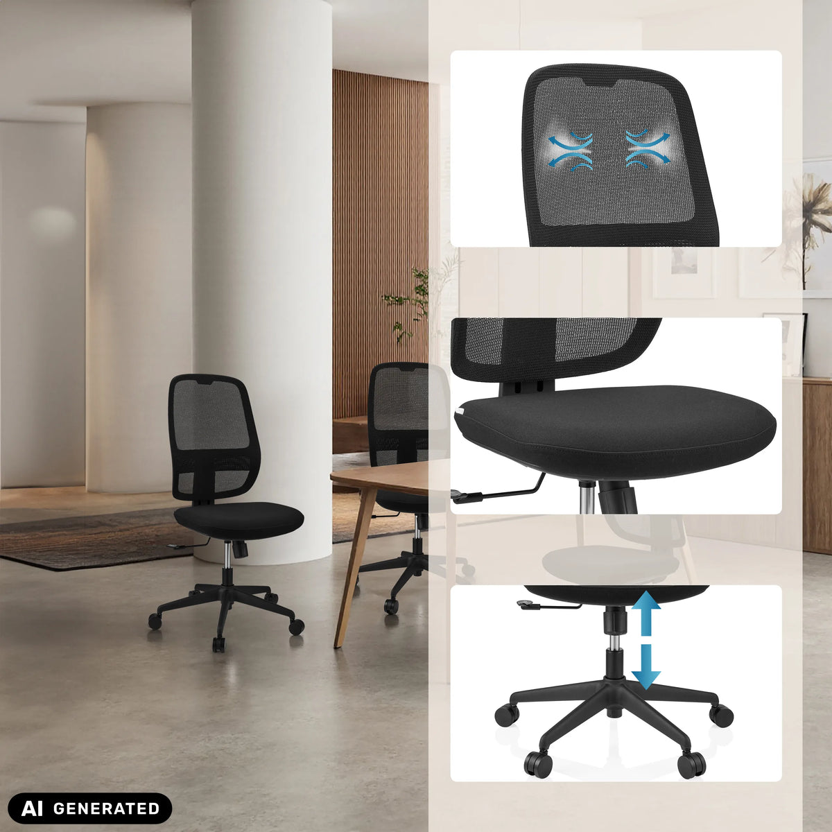 Silla de oficina profesional Minoro B en negro con respaldo transpirable y pistón de gas de hjh OFFICE (imagen generada por IA)