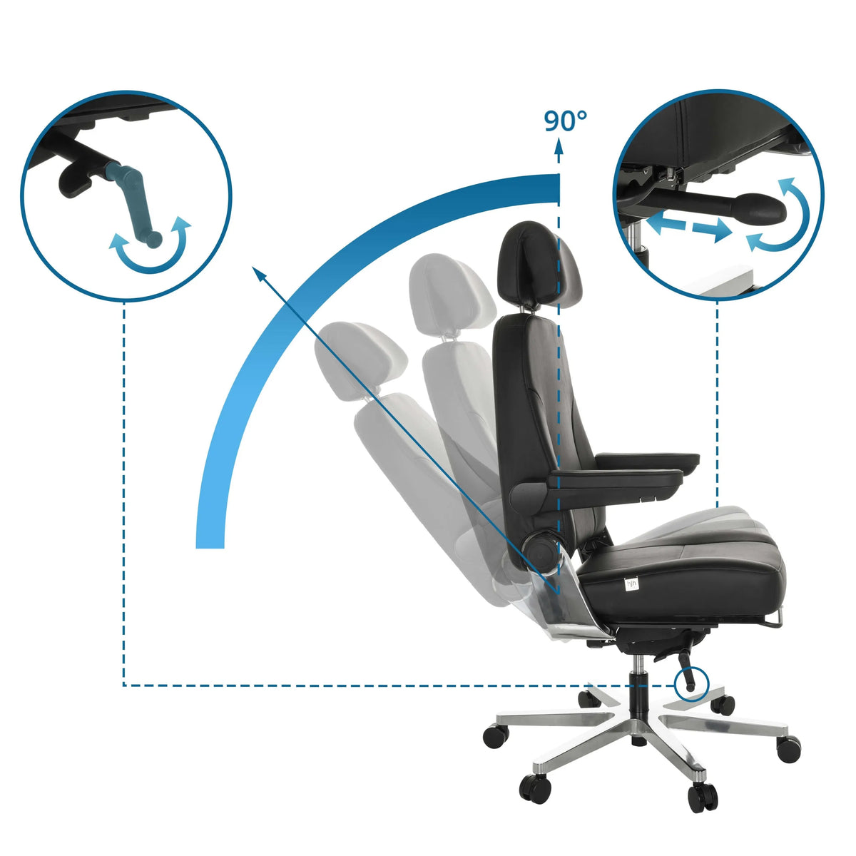 Respaldo ajustable con inclinación de 90 grados de la Silla giratoria XXL 24 HOURS F de hjh OFFICE
