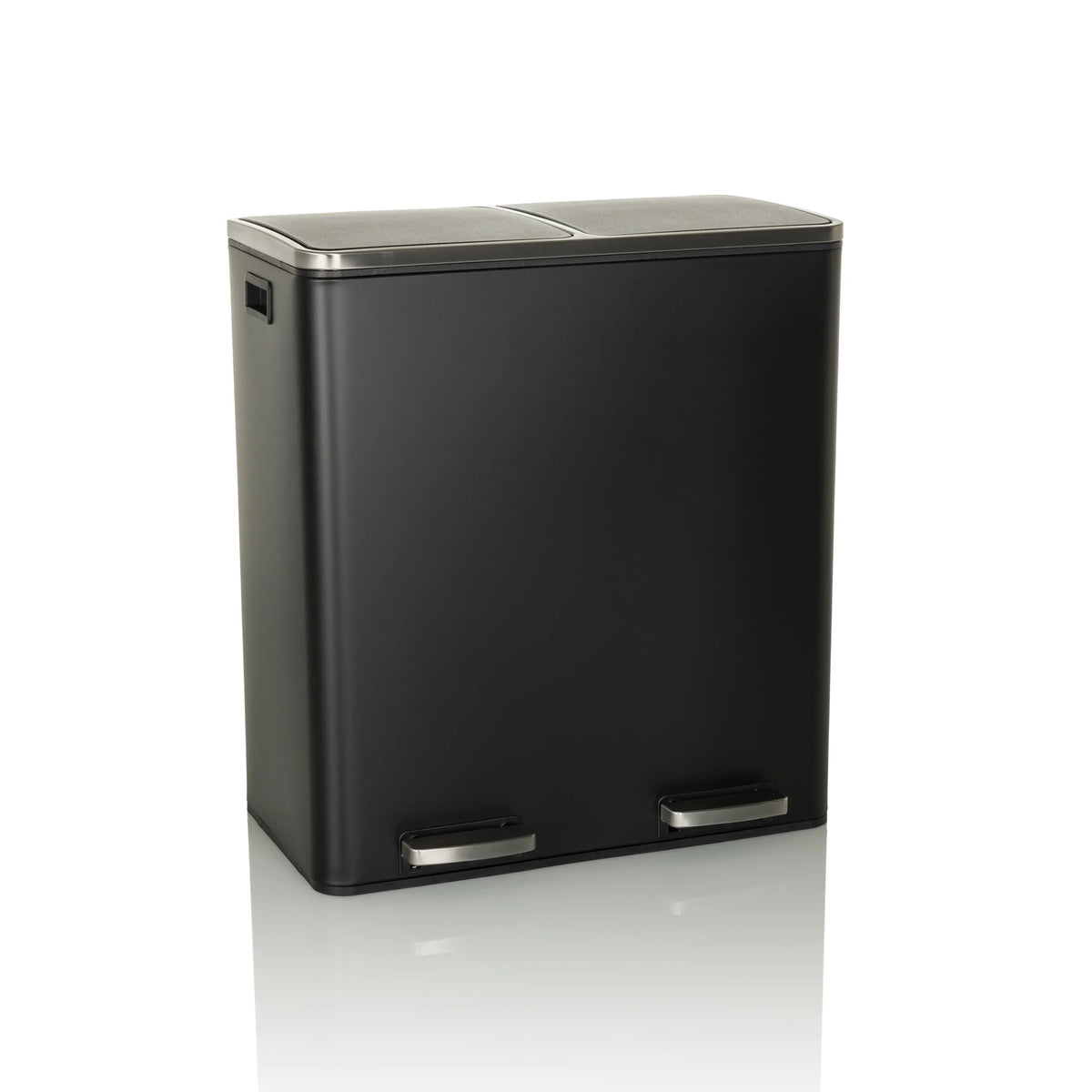 Papelera negra CLEAN XI con dos compartimentos separados y dos pedales de hjh OFFICE – vista de 360° (vista frontal 15°)