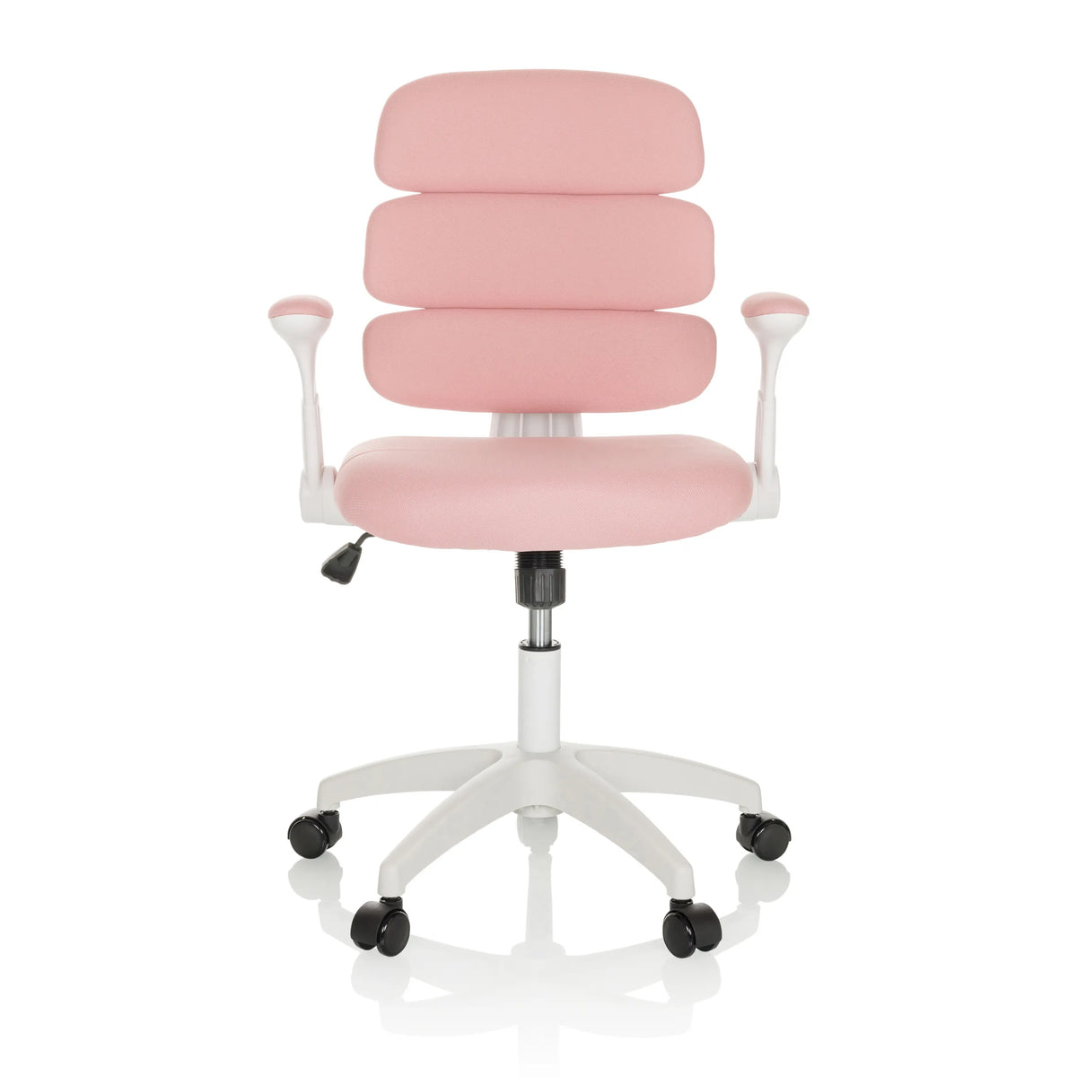 Silla giratoria para niños KID ERGOLINO W rosa con respaldo segmentado y base blanca de cinco ruedas de hjh OFFICE – vista de 360° (vista frontal 0°)