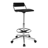 Taburete giratorio negro TOP WORK 28 con anillo reposapiés y base de cinco ruedas de hjh OFFICE – vista de 360° (vista frontal en diagonal 40°)