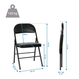 Dibujo dimensional de la silla plegable TUDELA H con una altura total de 96 cm y una capacidad de carga de 120 kg de hjh OFFICE