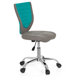 Silla giratoria para niños KIDDY COMFORT en color gris turquesa con base de estrella y cinco ruedas de hjh OFFICE – vista de 360° (vista frontal en diagonal 60°)