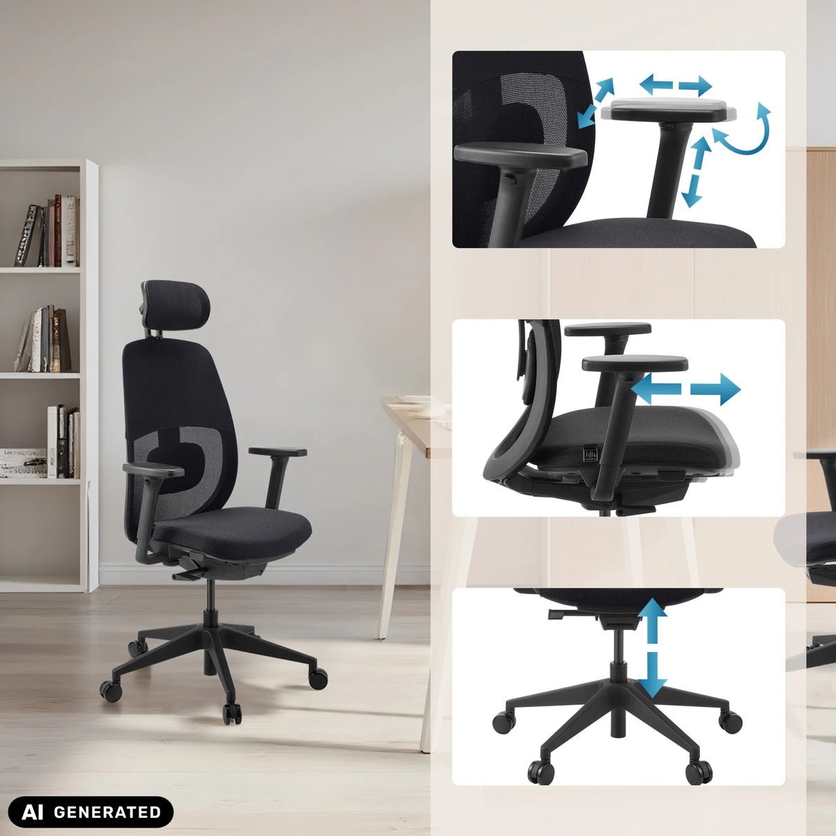 Reposabrazos y altura del asiento ajustables de la silla de oficina profesional Skandis Pro de hjh OFFICE (imagen generada por IA)