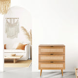 Cómoda BOHEO K de roble con tres cajones y rejilla vienesa de hjh LIVING