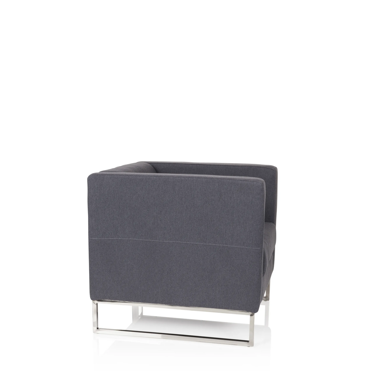 Sillón tapizado BARBADOS gris oscuro con diseño cuadrado y estructura metálica de hjh OFFICE – vista de 360° (vista lateral 80°)