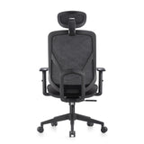 Vista trasera de la Silla Home Office BLACORE en negro con respaldo de malla y reposacabezas de MyBuero