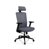 Silla de oficina profesional CAPTIVO gris con respaldo de malla, reposacabezas y base de cinco ruedas de hjh OFFICE – vista de 360° (vista frontal en diagonal 40°)