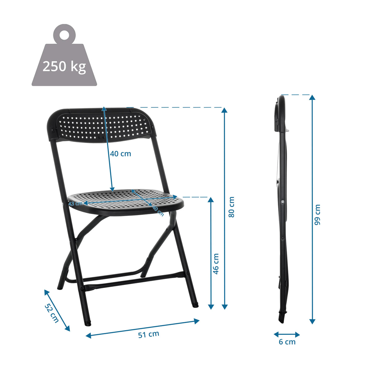 Plano dimensional de la Silla de exterior TUDELA XXL PRO con una altura total de 99 cm de hjh OFFICE
