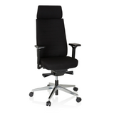 Silla de oficina profesional MOVE-TEC PRO 3D negra con reposacabezas y base de cinco ruedas de hjh OFFICE – vista de 360° (vista frontal 20°)