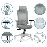 Silla de oficina profesional COMFIO WMH en color gris con diversas opciones de ajuste para el reposacabezas y los reposabrazos de hjh OFFICE