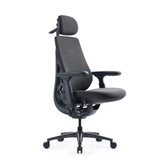 Silla de oficina negra LiberNovo Maxis Elektric con reposacabezas y reposabrazos en color grafito de Libernovo