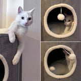 Cueva para gatos PAWY R gris con forro interior blanco y suave y pelota de juguete de hjh LIVING