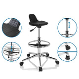 Asiento moldeado negro y estructura regulable en altura del taburete giratorio TOP WORK 03 I de hjh OFFICE