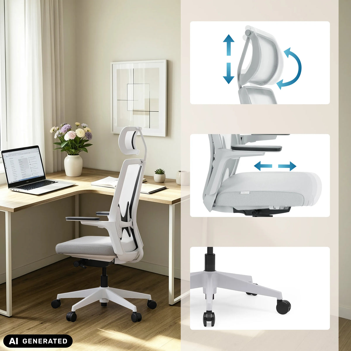 Diversas opciones de ajuste de la Silla de oficina profesional ARCEO W en gris de hjh OFFICE