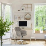 Silla Home Office SOLAO HOME en gris con tapicería de tela y base blanca en un escritorio de hjh LIVING