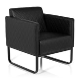 Sillón tapizada negro ARUBA BLACK con costuras de diamante y base de patín de hjh OFFICE – vista de 360° (vista frontal en diagonal 40°)