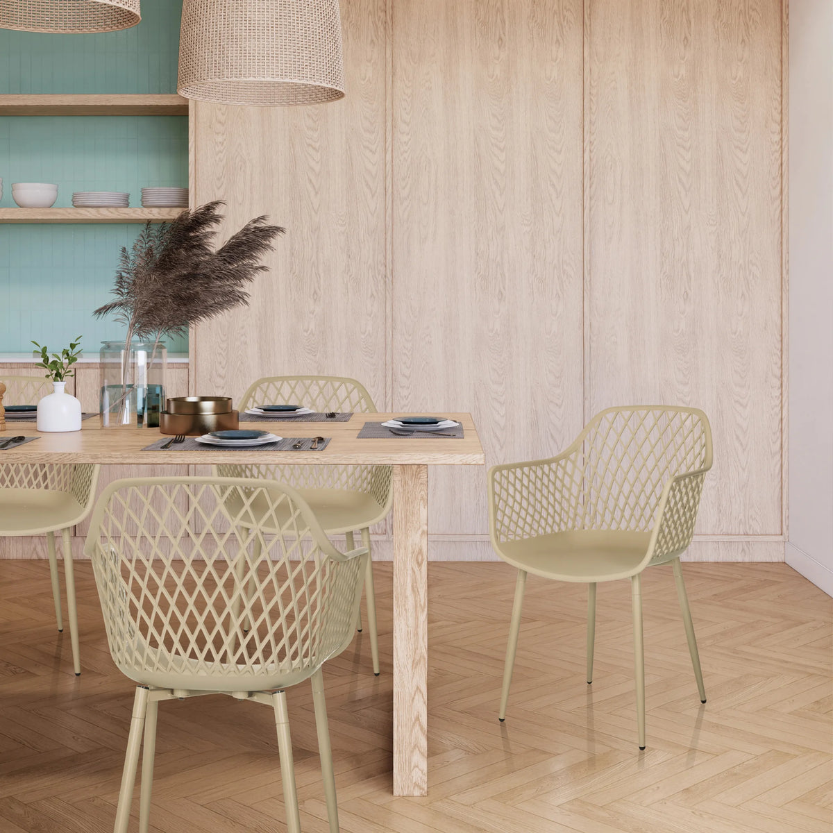 Silla de exterior beige BEGIO L con respaldo de malla y reposabrazos de hjh LIVING