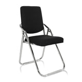 Silla plegable ESTO negra con funda de tela y estructura cromada de hjh OFFICE – vista de 360° (vista frontal en diagonal 40°)
