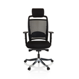 Silla de oficina profesional IKAST I negra con respaldo de malla y base brillante de cinco ruedas de hjh OFFICE – vista de 360° (vista frontal 0°)